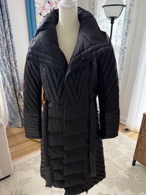 Blanc Noir Black Quilted Long Puffer Coat